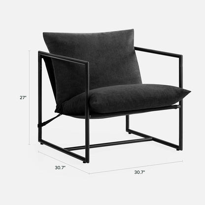 Black Metal Accent Chair with Shredded Foam Cushioning: Black - Decor Addict, LLC