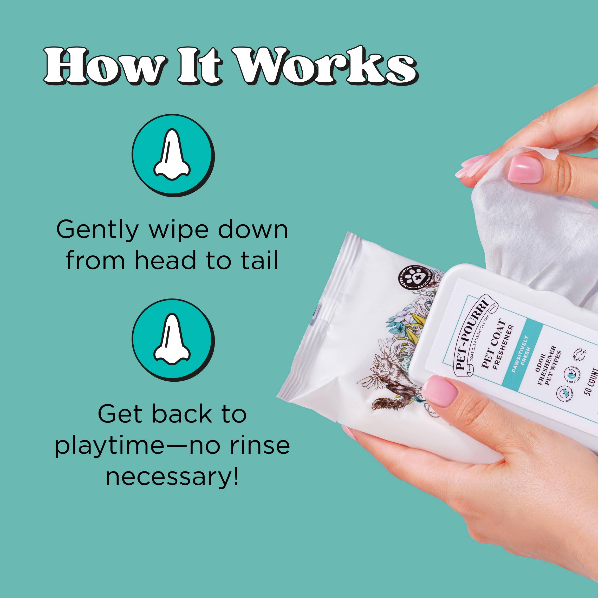 Pet~Pourri - Pet Coat Wipes - 50ct - Pawsitively Fresh Scent - Decor Addict, LLC