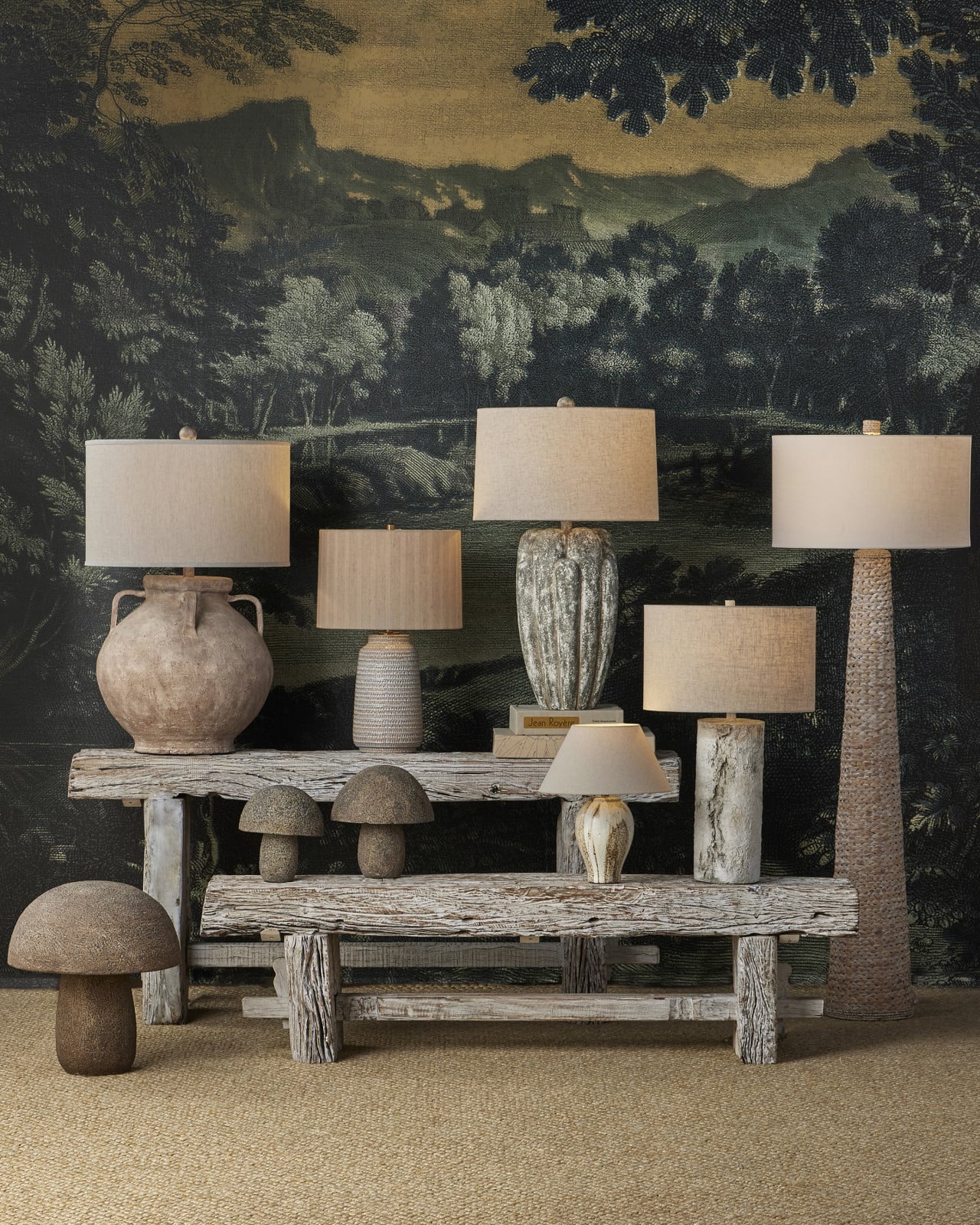 Buttress Table Lamp in a styled interior by Currey & Company