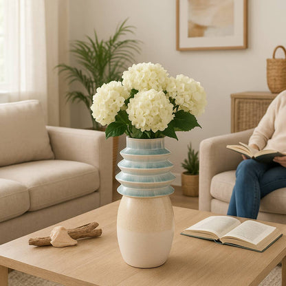 Ceramic Reactive Finish Fluted Top Vase - Blue, 15 in. - Decor Addict, LLC