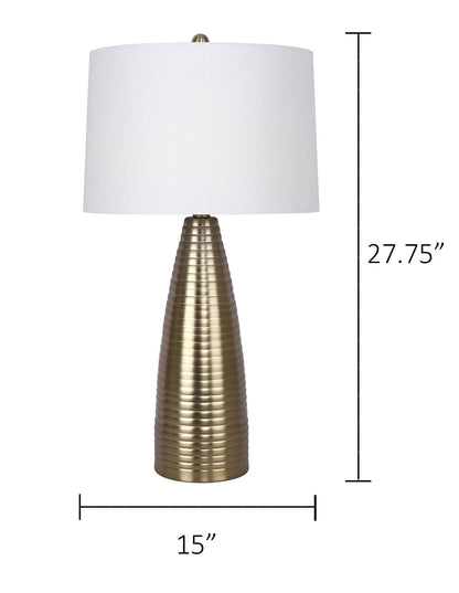 28" Metal Table Lamps ft. Ribbed Body Design (Set of 2): Gold Plated w/ Off-White Shades - Decor Addict, LLC