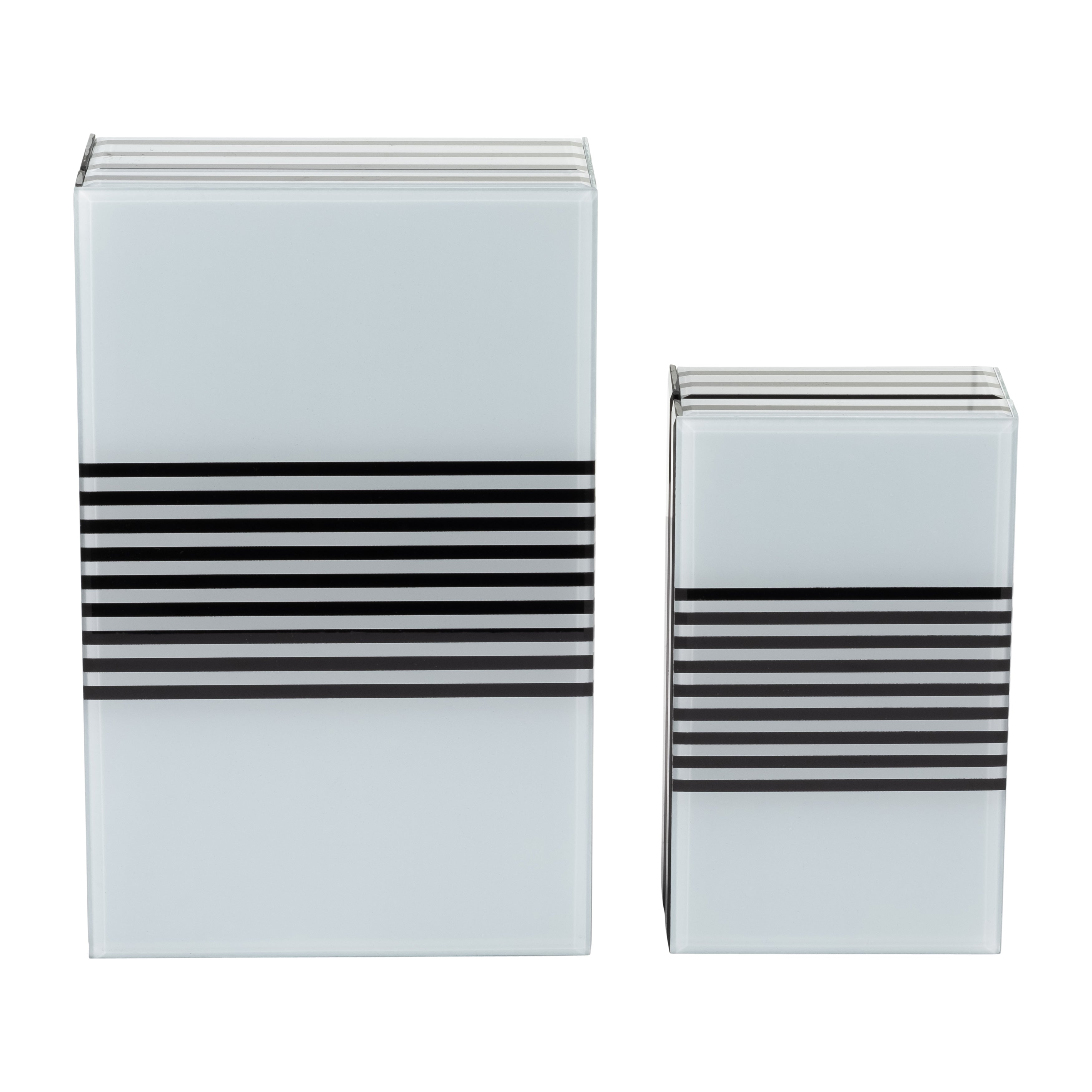 Wood, S/2 8/11" Striped Boxes, Black/white - Decor Addict, LLC