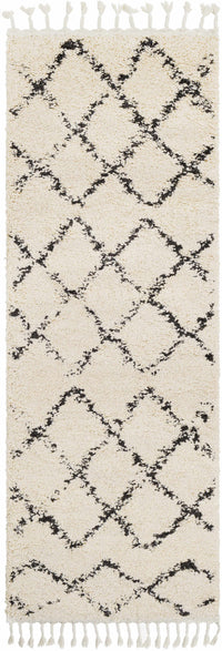 Wallagrass Beige/Black Trellis Tassel Shag - Decor Addict, LLC