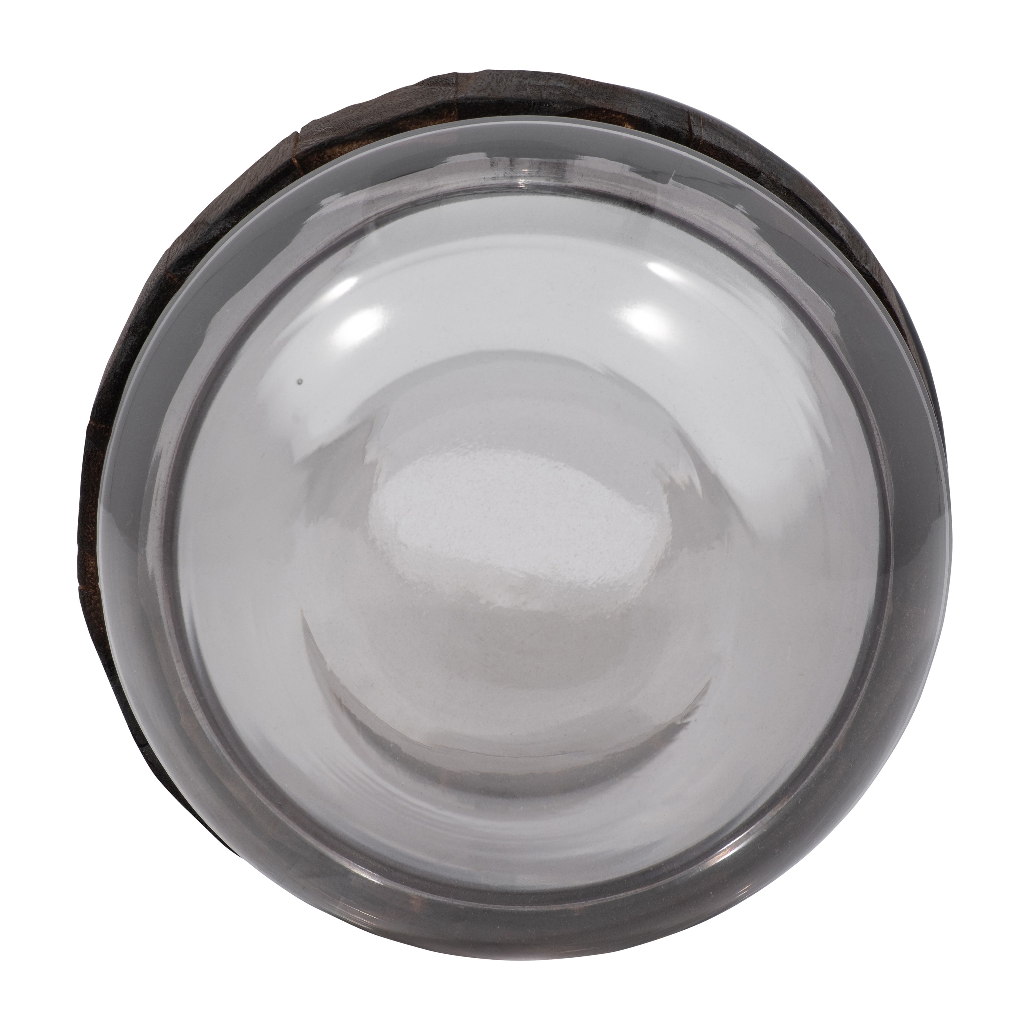 Glass, 10" Belly Vase W/ Wood Band, Clear - Decor Addict, LLC