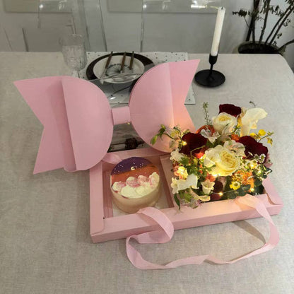 Big Bow Two Section Rectangle Flower Box with Clear Lid (2 pcs/set): Pink - Decor Addict, LLC
