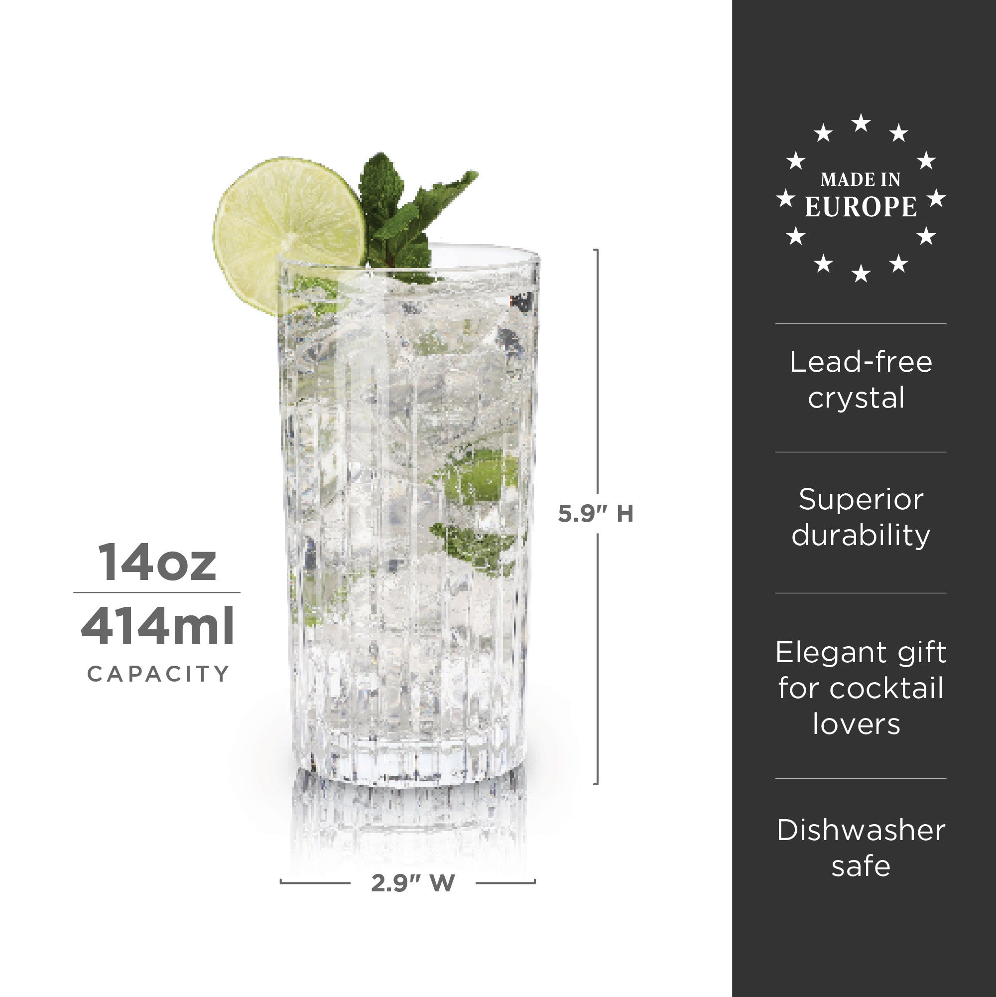 Milo Crystal Highball Glasses Set of 4 - Thumbnail 5