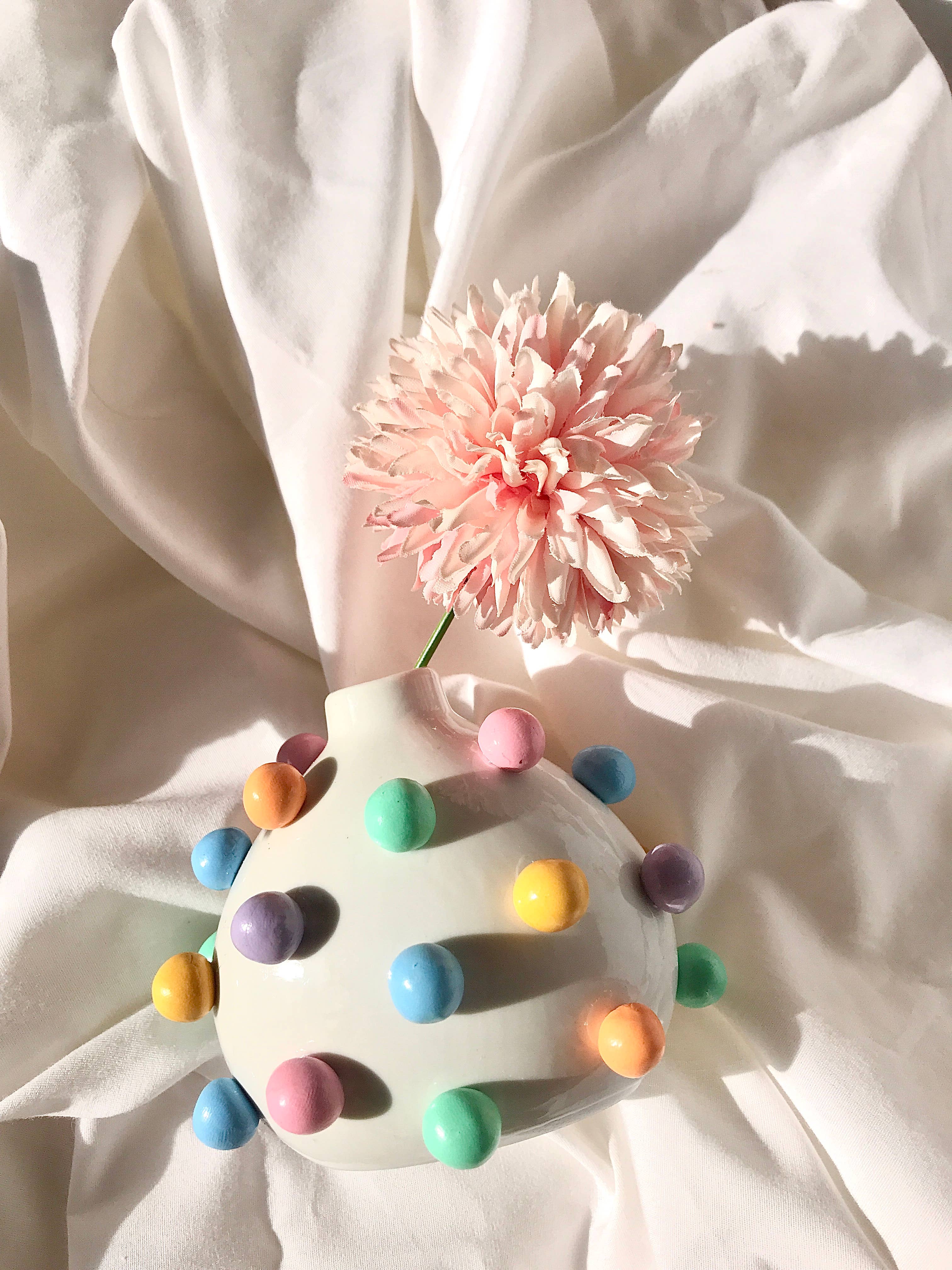 Retro Eclectic Colorful Bud Vase- Boho Mini Vase: Dots - Decor Addict, LLC