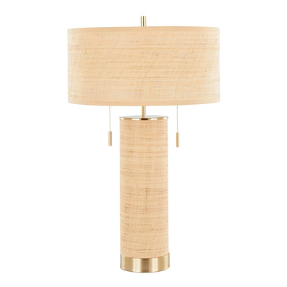Cylinder Rattan 29" Table Lamp: Black Metal, Natural Rattan - Decor Addict, LLC