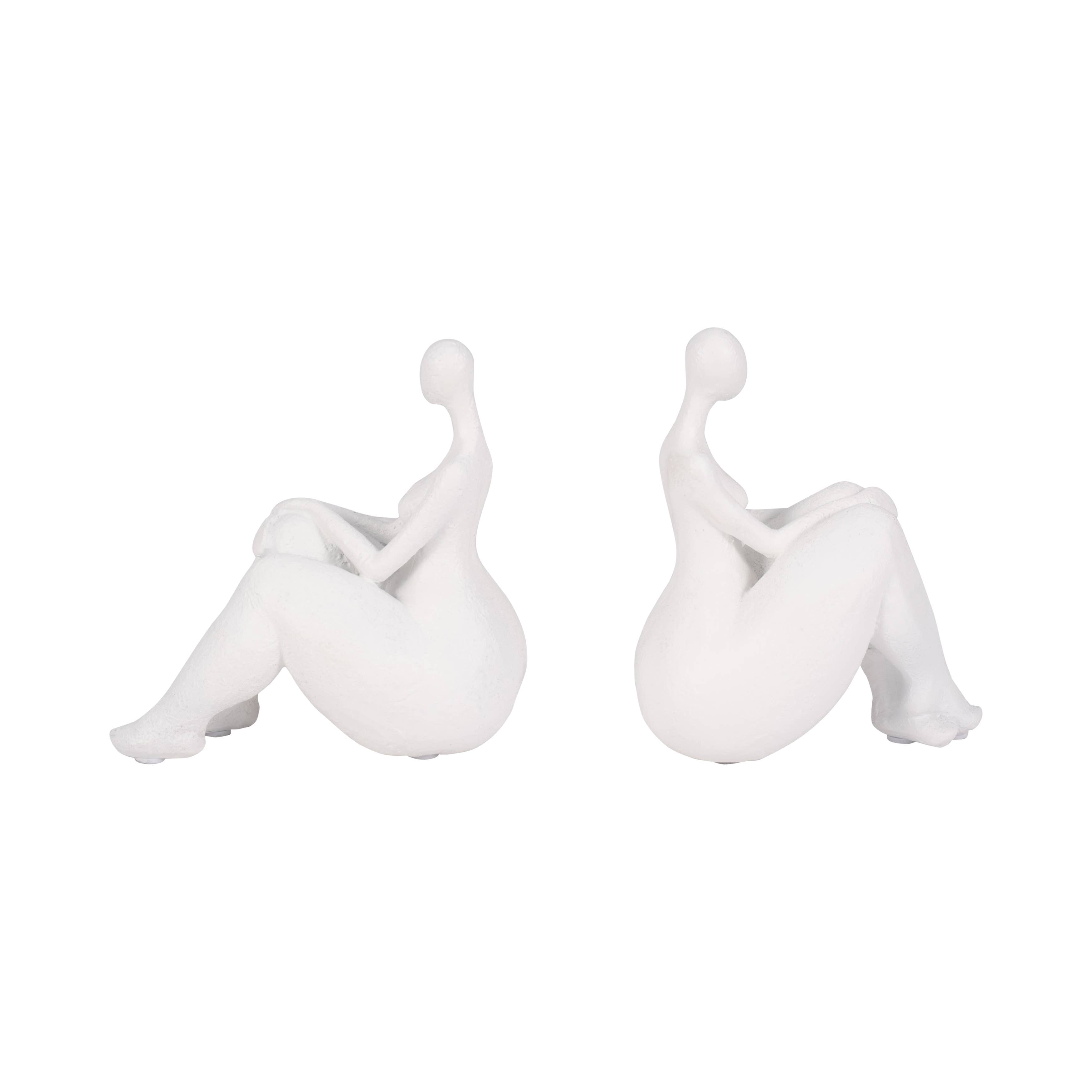 Resin Abstract Sitting Ladies Bookends Set - White, 6 in. - Decor Addict, LLC