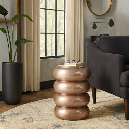 Side Table - Gold Metal Narrow Bold Rounded Drum, 20 in. - Decor Addict, LLC