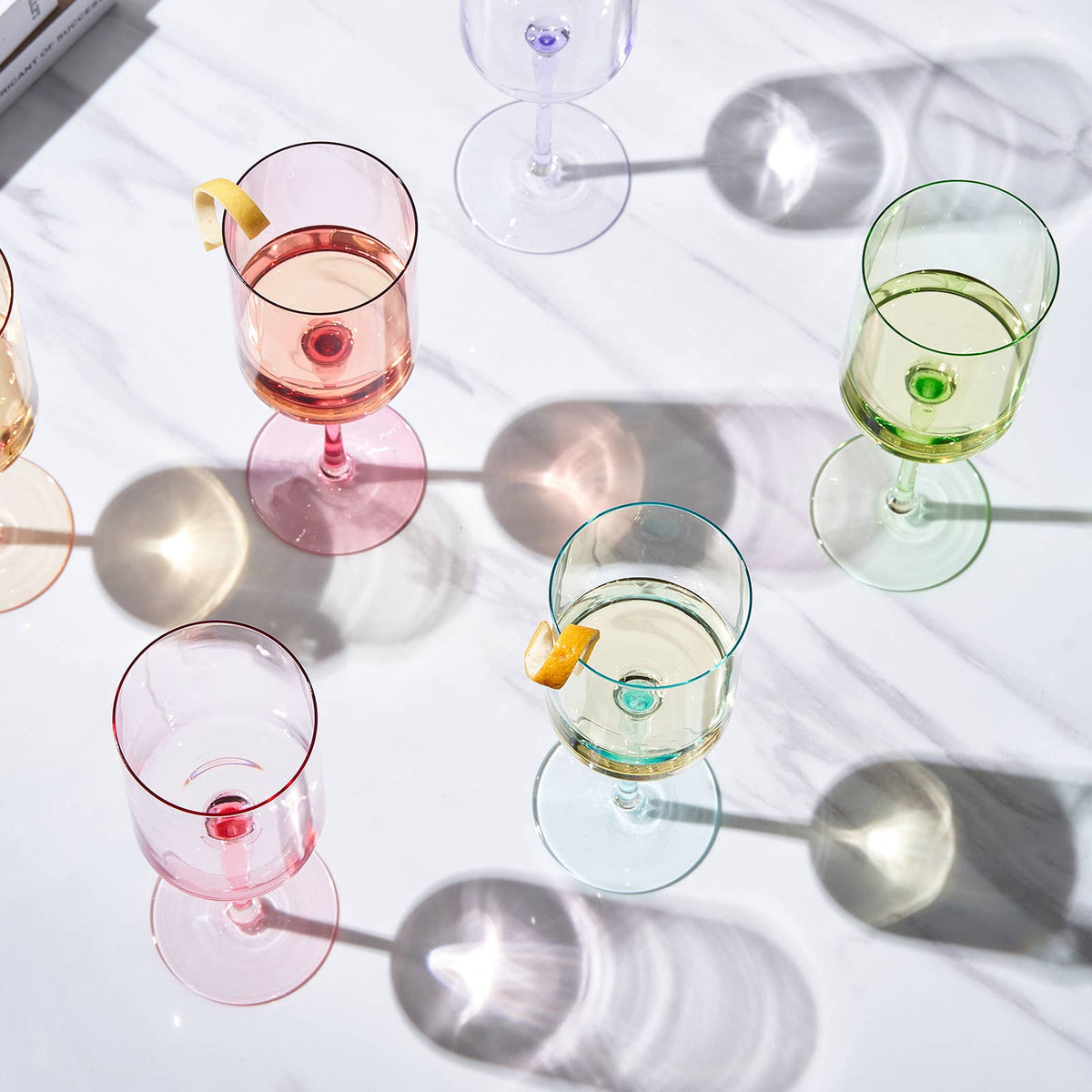 Colored Square Crystal Wine Glasses | 6 Set, 12 OZ