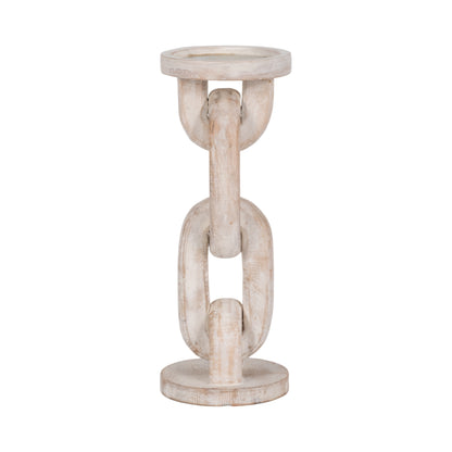 Wood, 11" Chain Pillar Candle Holder, White - Decor Addict, LLC