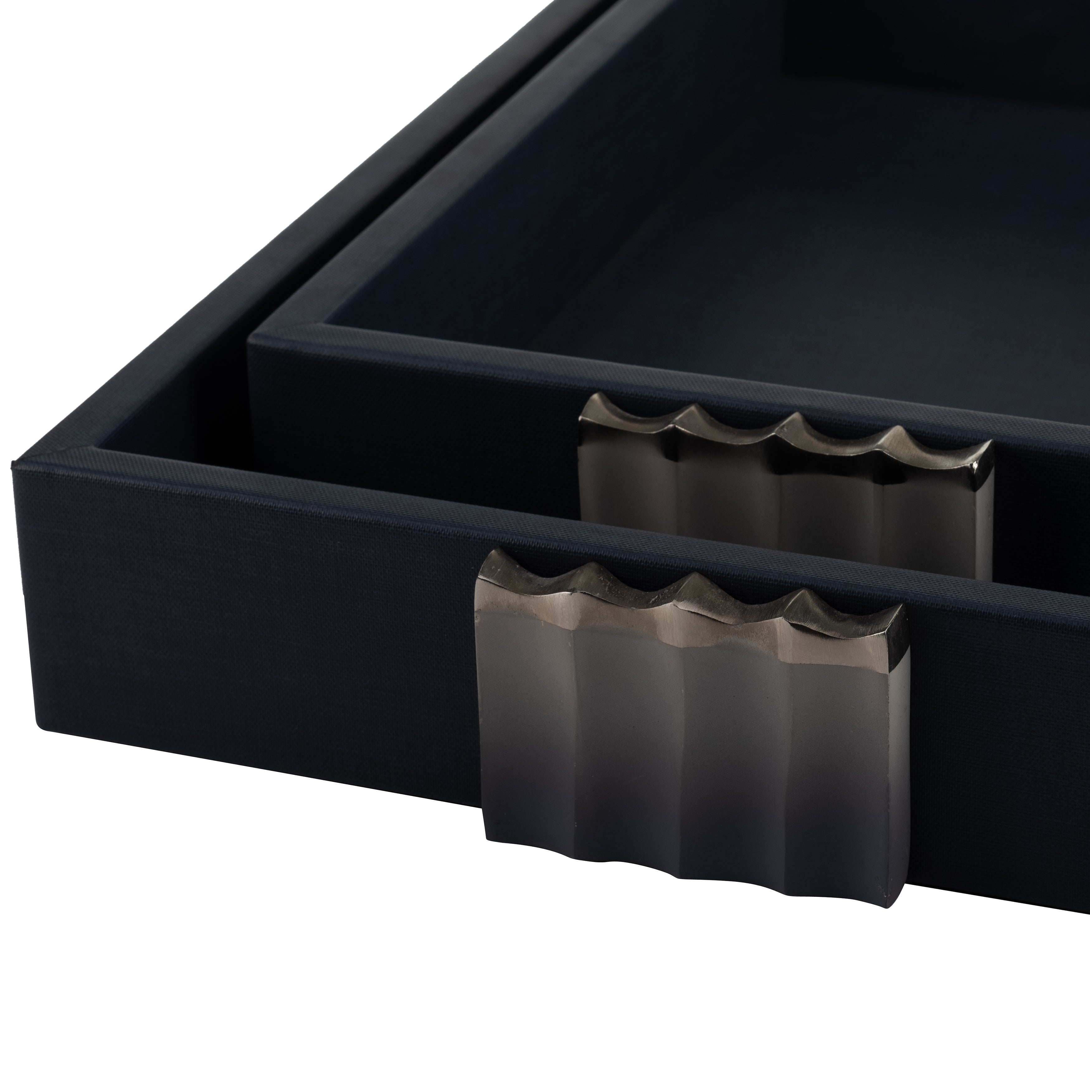 S/2 14/18"l, Wood-leather Trays, Blue/ Ombre - Decor Addict, LLC