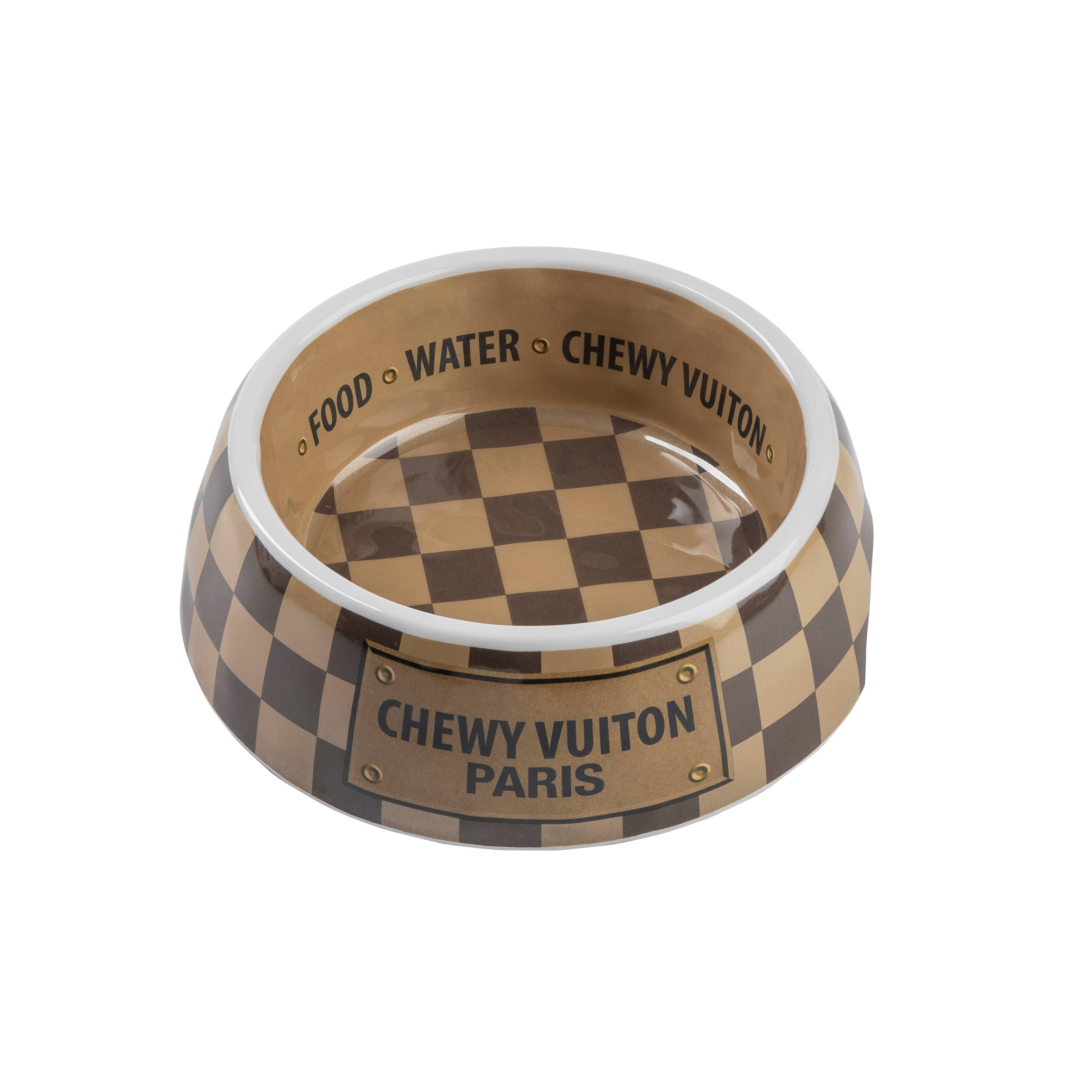 Checker Chewy Vuiton Bowl - 3 Sizes!! Dog Bowls: Medium - Decor Addict, LLC