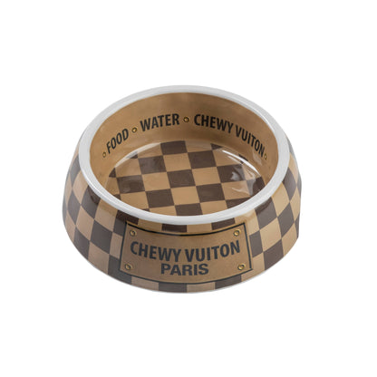 Checker Chewy Vuiton Bowl - 3 Sizes!! Dog Bowls: Medium - Decor Addict, LLC