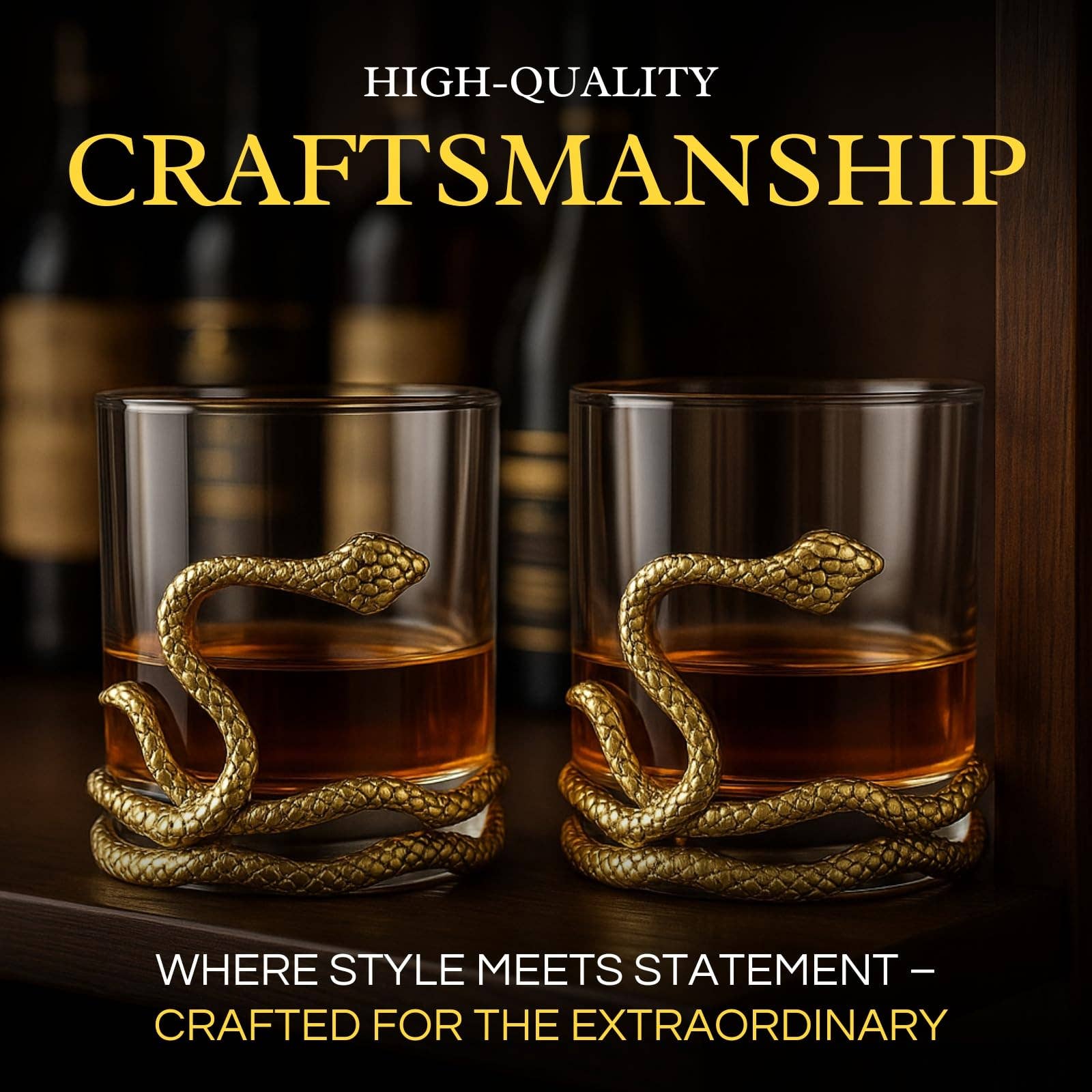 Snake Serpent Whiskey Glasses - 2 Glass Set Gold Design - Decor Addict, LLC