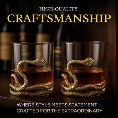 Snake Serpent Whiskey Glasses - 2 Glass Set Gold Design - Decor Addict, LLC