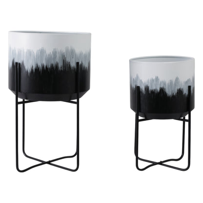 S/2 19/23" Brush Strokes Metal Planters On Stands, - Decor Addict, LLC