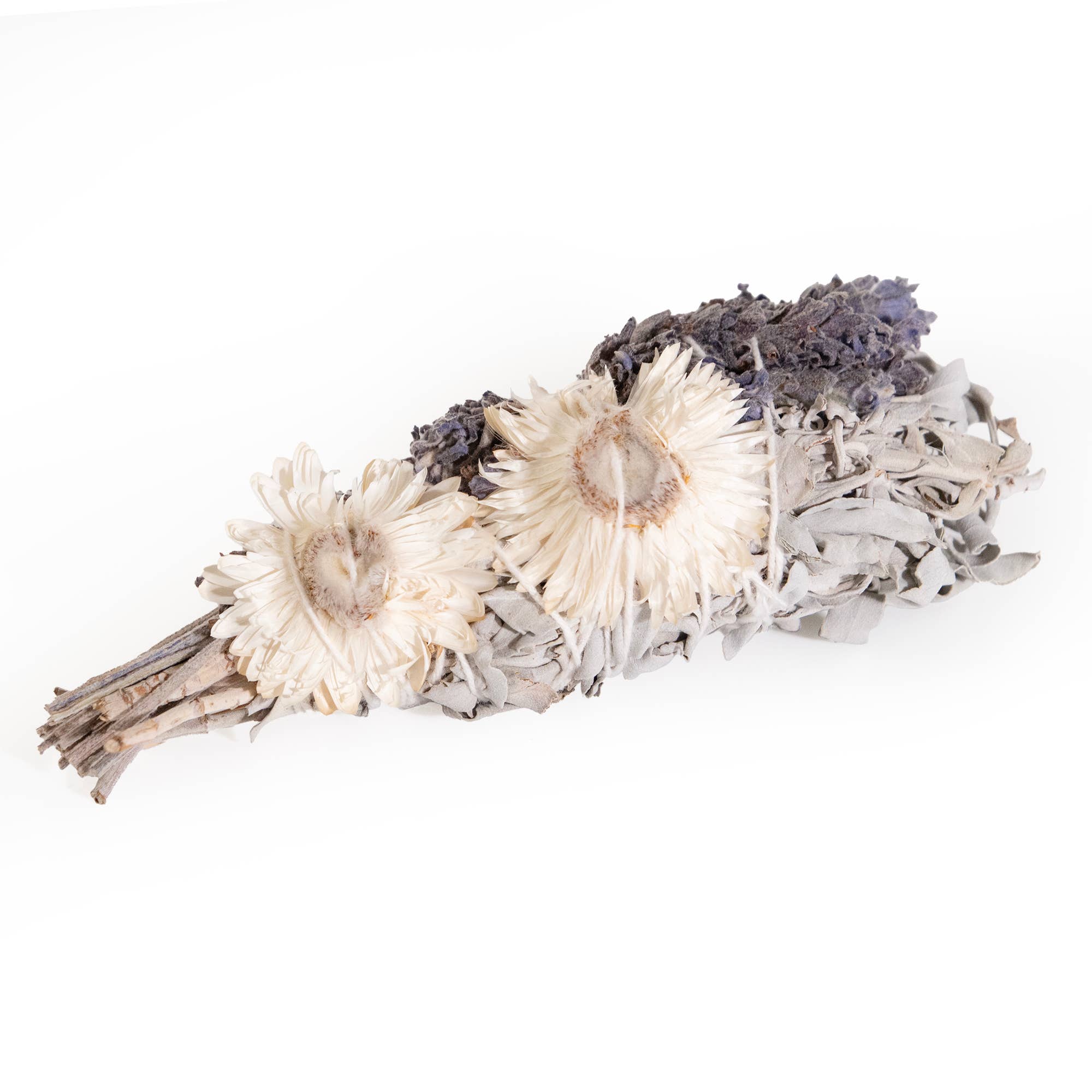 4" Lavender Strawflower and White Sage Smudge Wand - Decor Addict, LLC