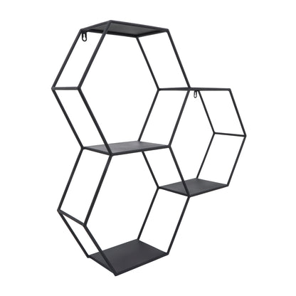 Metal, 26"h Hexagon Wall Shelf, Black - Decor Addict, LLC
