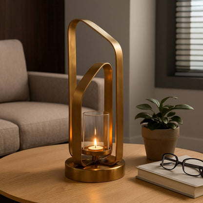 Candle Holder - Gold Metal Stylish Hurricane, 17 in. - Decor Addict, LLC