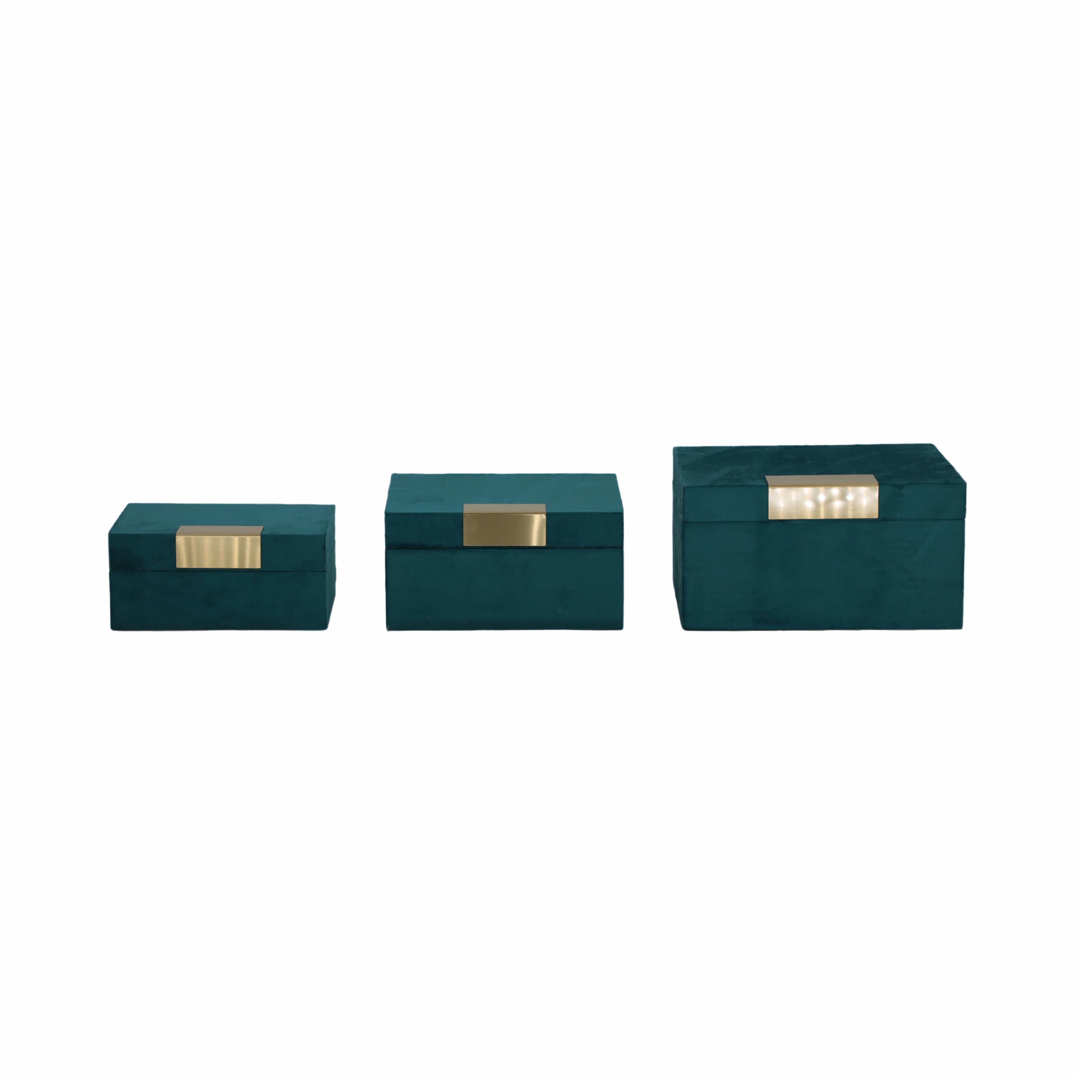 Velvet,s/3 7/8/9"l,jewelry Boxes,teal/gold - Decor Addict, LLC