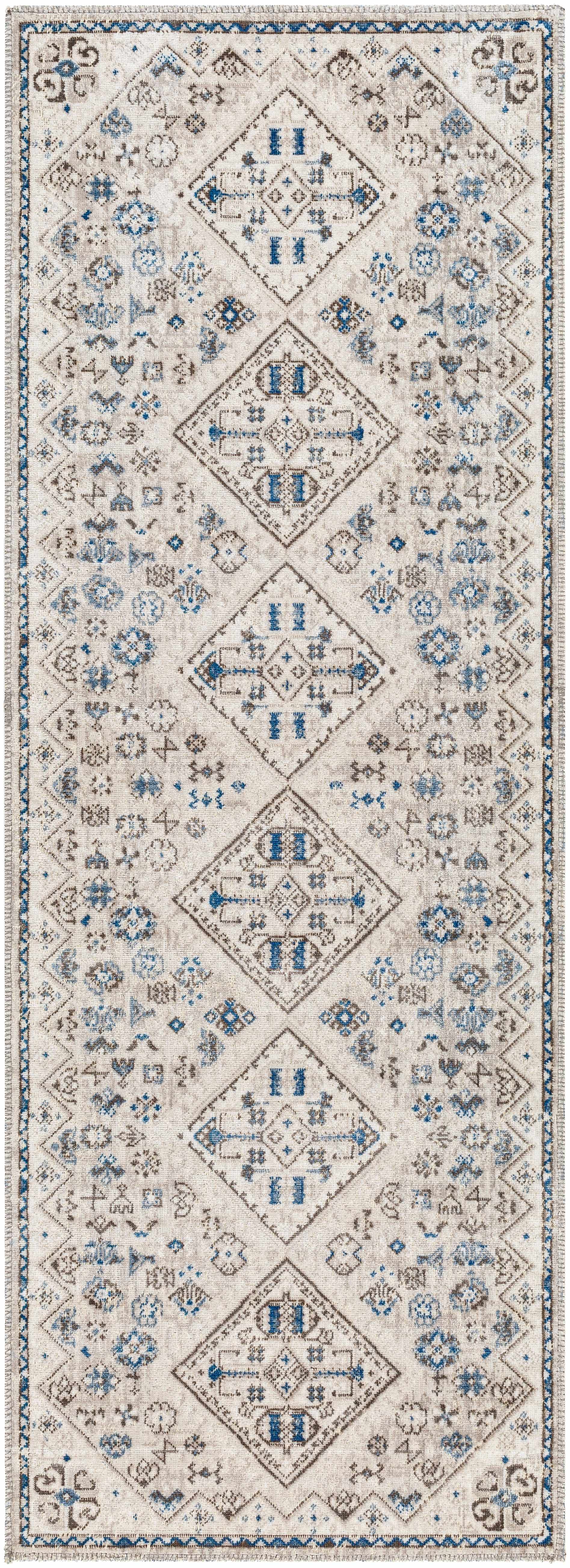 Meja Cream & Blue Washable Area Rug - Decor Addict, LLC