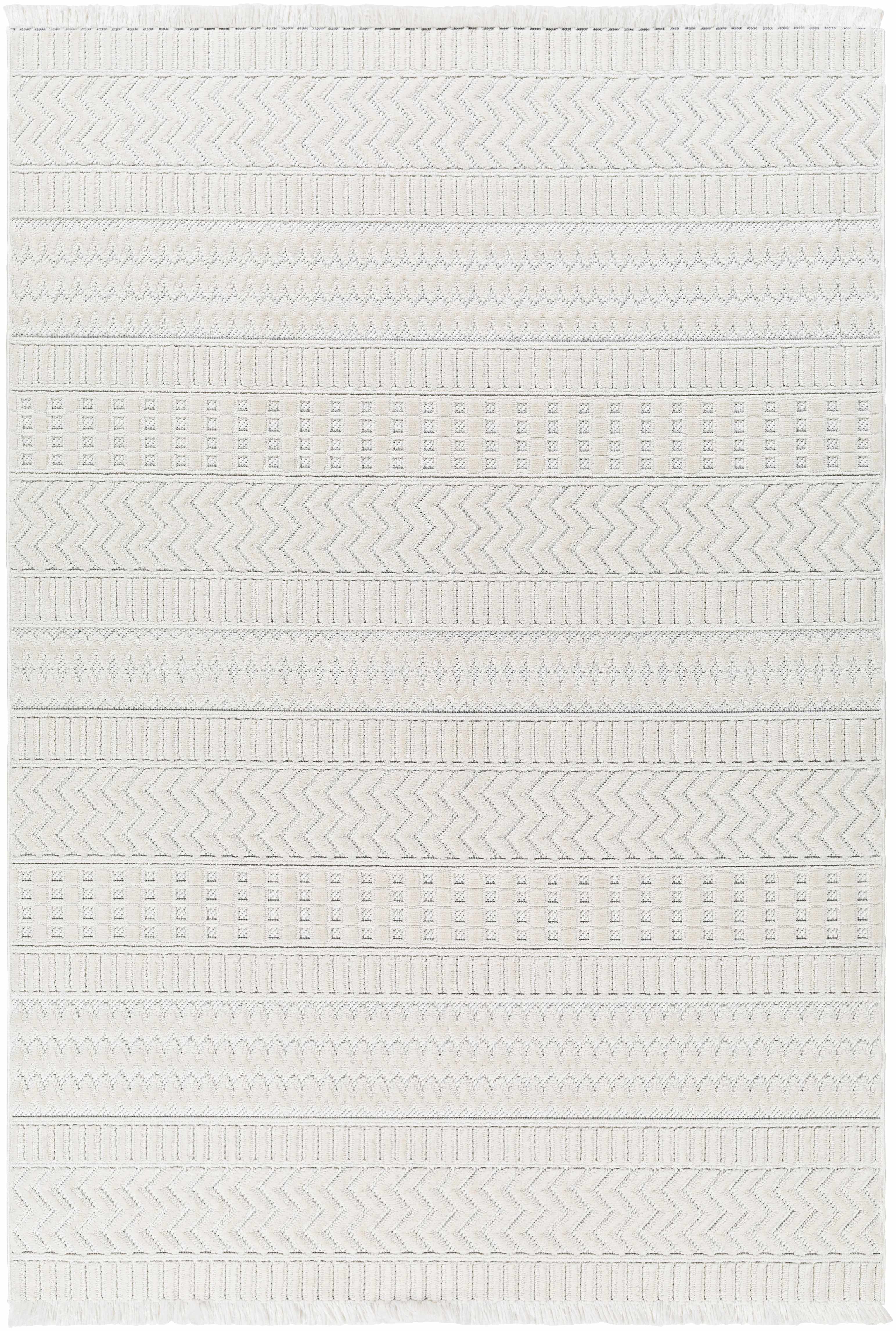 Cira Ivory Textured Area Rug with Fringes - Decor Addict, LLC