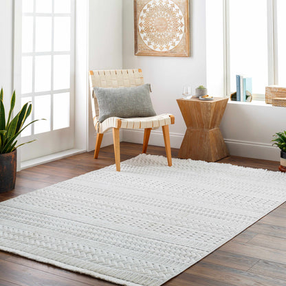 Cira Ivory Textured Area Rug with Fringes - Decor Addict, LLC