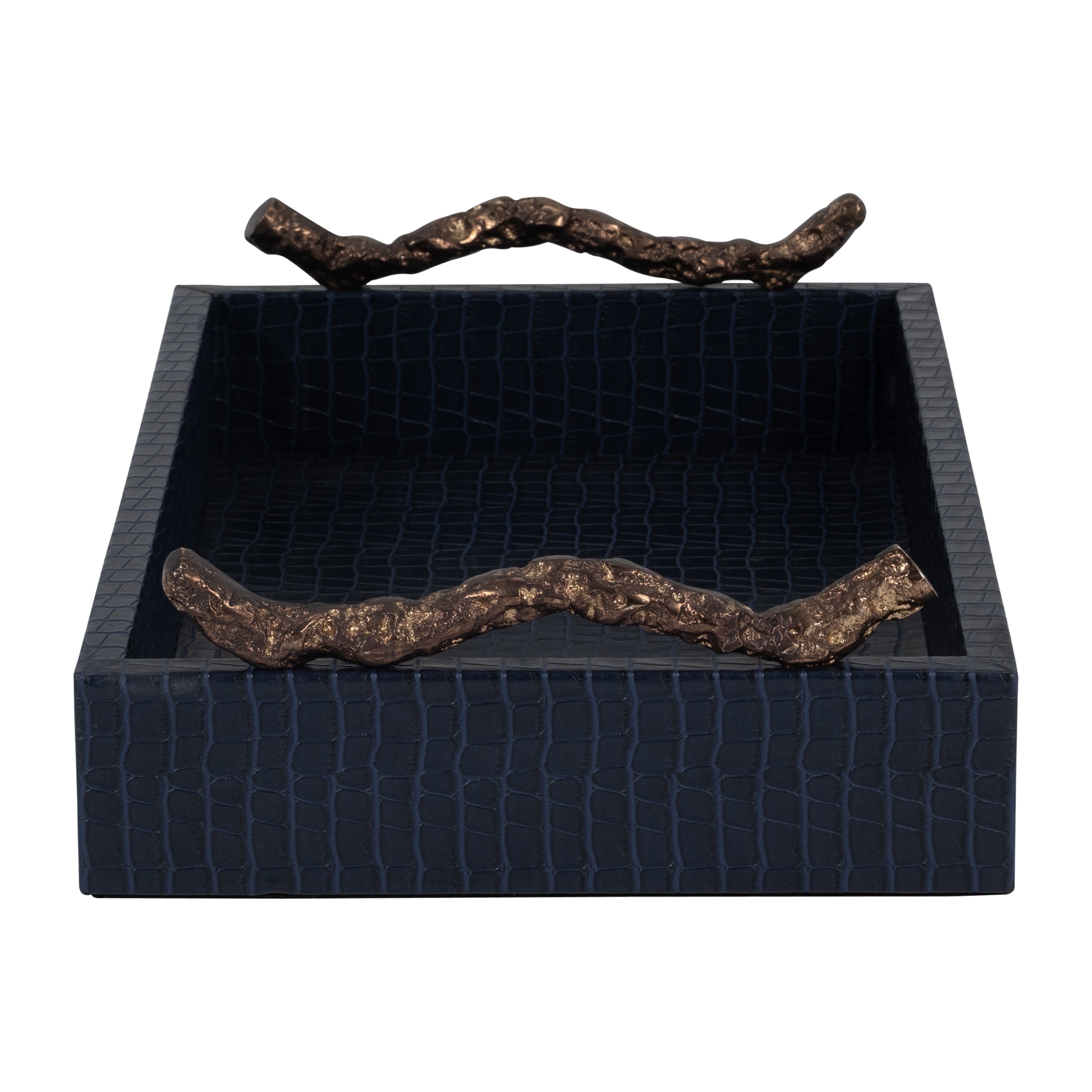 Faux Leather, 16" Copenhagen Tray, Navy/gold - Decor Addict, LLC