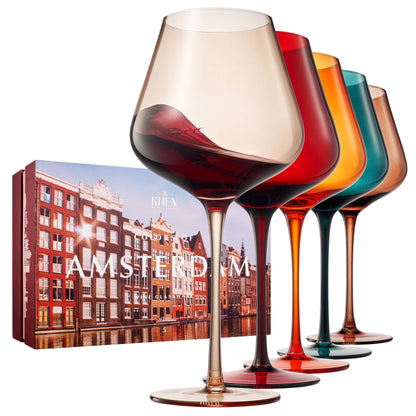 Colors of Amsterdam, City Wine Glassware | 5 Set, 20 OZ - Decor Addict, LLC