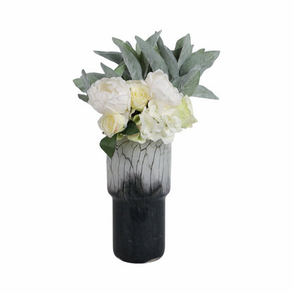 12x6" Abstract Glass Vase With Veining, White/blac - Decor Addict, LLC