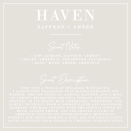HAVEN | Saffron + Amber Candle | Luxe Collection: 18 oz - Decor Addict, LLC