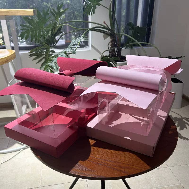 Big Bow Two Section Rectangle Flower Box with Clear Lid (2 pcs/set): Red - Decor Addict, LLC