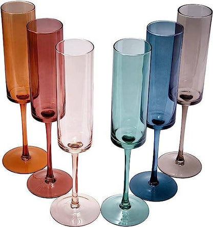 Khen Muted Rainbow Champagne Flute Stemmed Glasses Set of 6 - Decor Addict, LLC