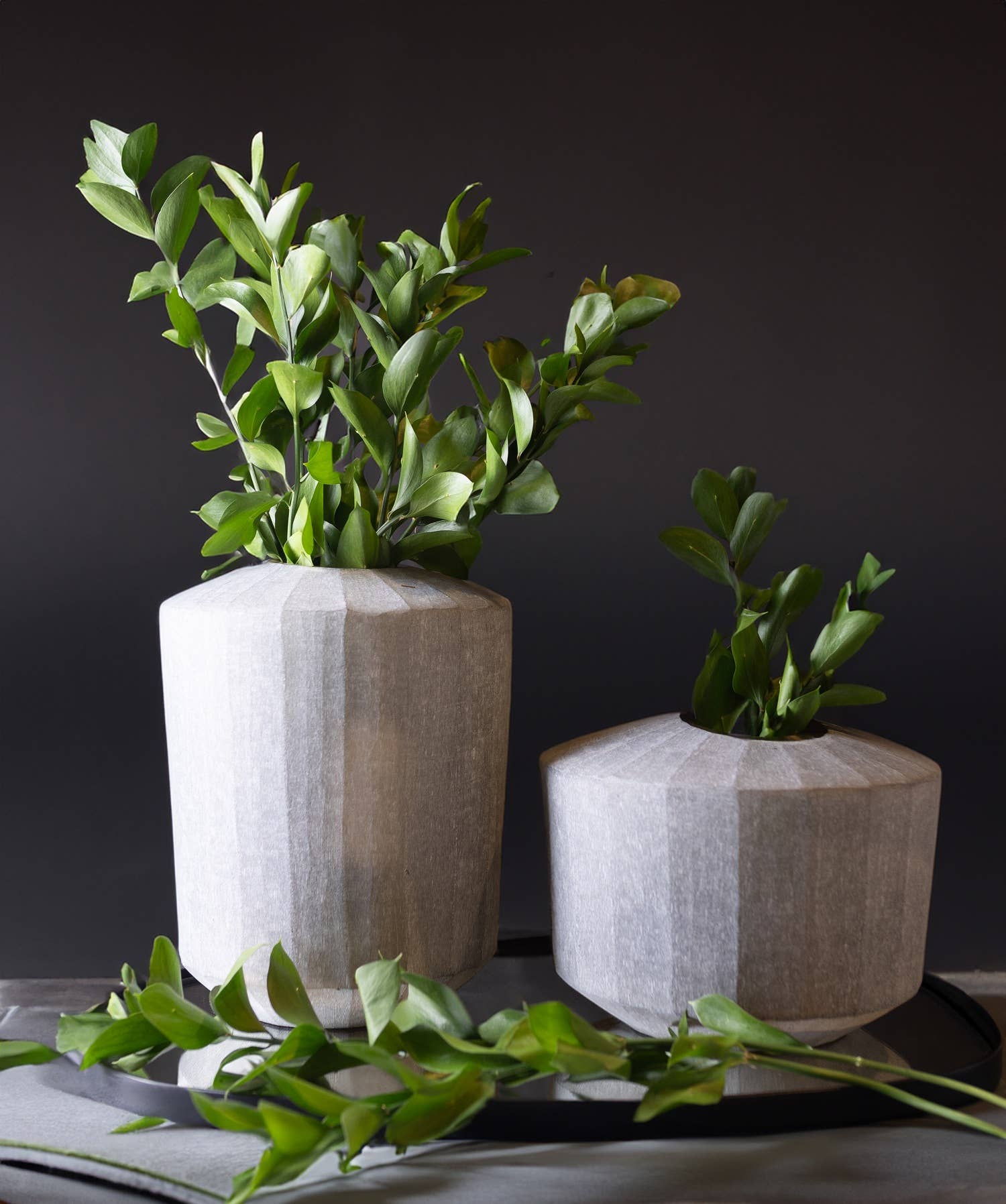 Vase Wide Smoke Vertical Flat Cut Stone Dia 9.75": Smoke / GLASS - Decor Addict, LLC