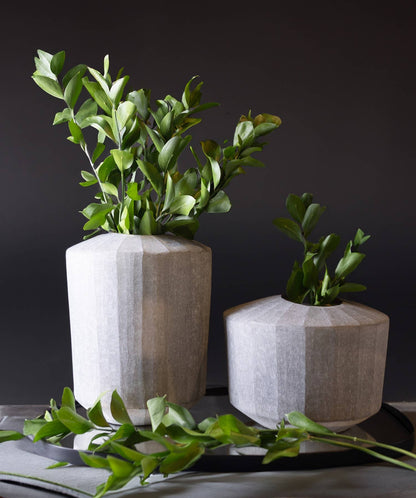 Vase Wide Smoke Vertical Flat Cut Stone Dia 9.75": Smoke / GLASS - Decor Addict, LLC