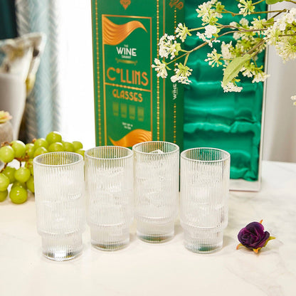 Vintage Art Deco Crystal Highball Ribbed Glass Set of 4 - Decor Addict, LLC