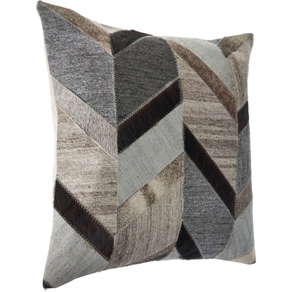 Multicolored Chevron Faux Leather Throw Pillow: Gray/Brown / Poly Filled - Decor Addict, LLC