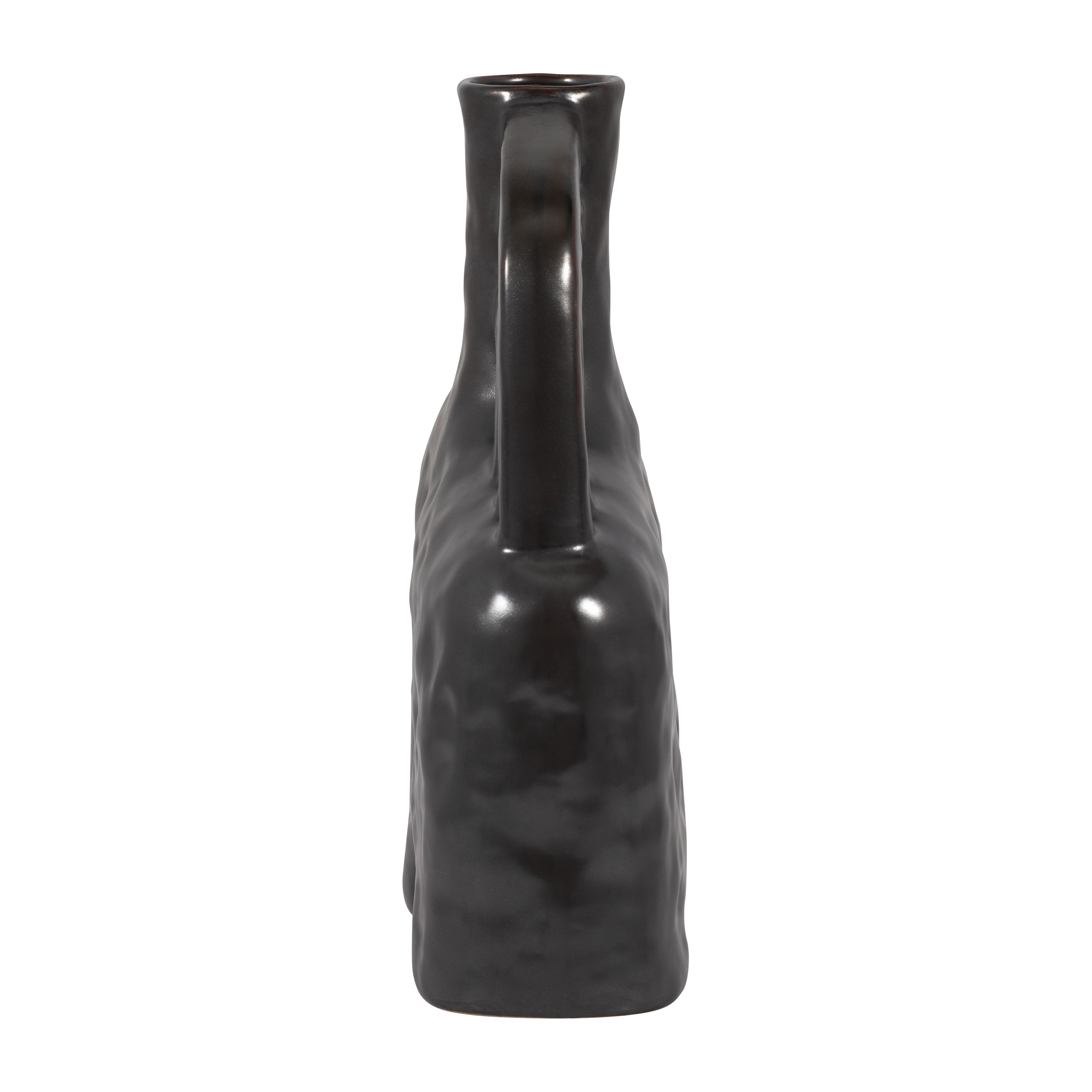Cer, 12" Metallic Triple Handle Vase, Black - Decor Addict, LLC