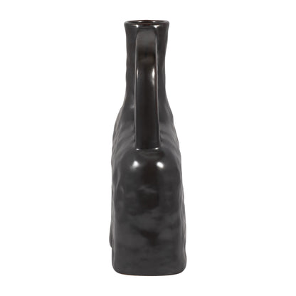 Cer, 12" Metallic Triple Handle Vase, Black - Decor Addict, LLC