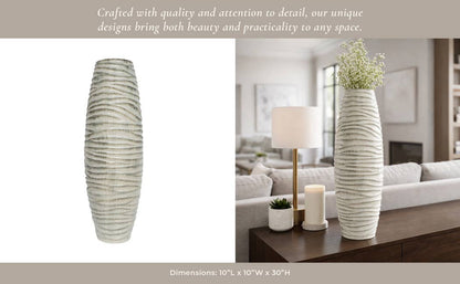 Decorative Vase - Gray Ceramic Ribbed Textured Design, 30 in - Decor Addict, LLC