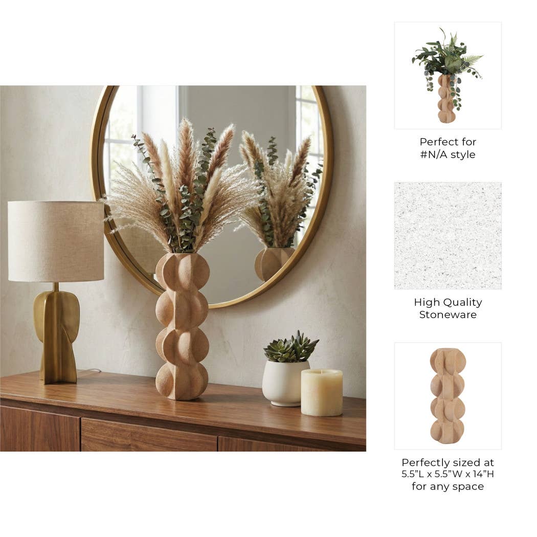 Decorative Vase - Tan Ceramic 3D Printed Textured, 14 in. - Decor Addict, LLC