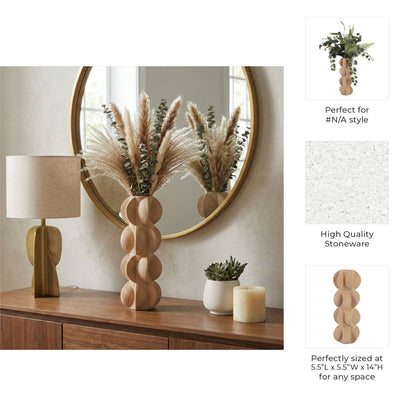 Decorative Vase - Tan Ceramic 3D Printed Textured, 14 in. - Decor Addict, LLC