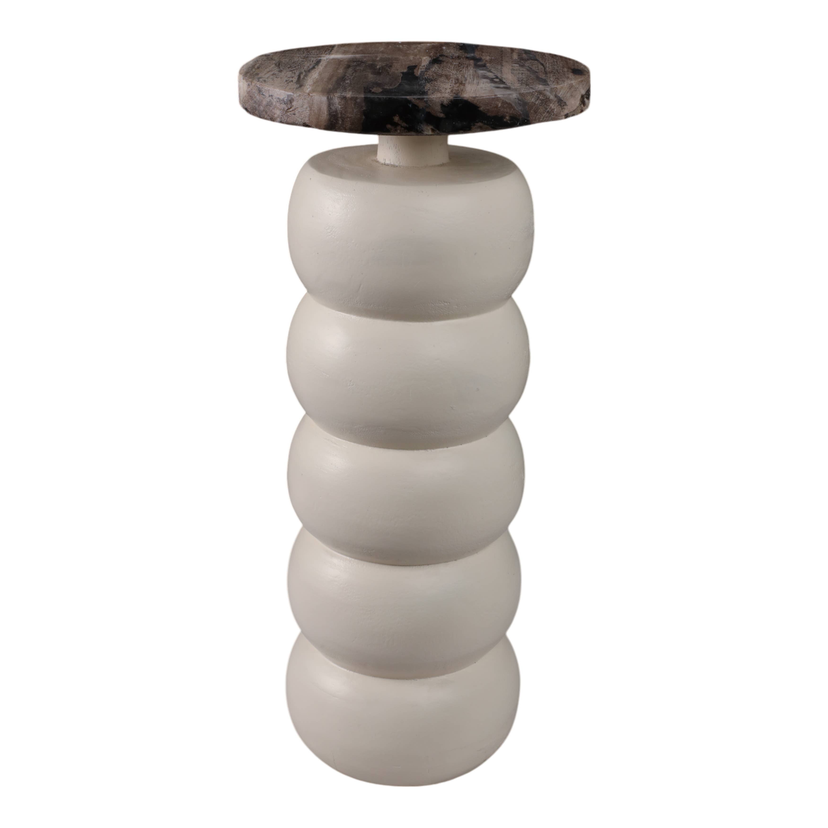 Wood Marble Top Stacked Ring End Table - Thumbnail 3