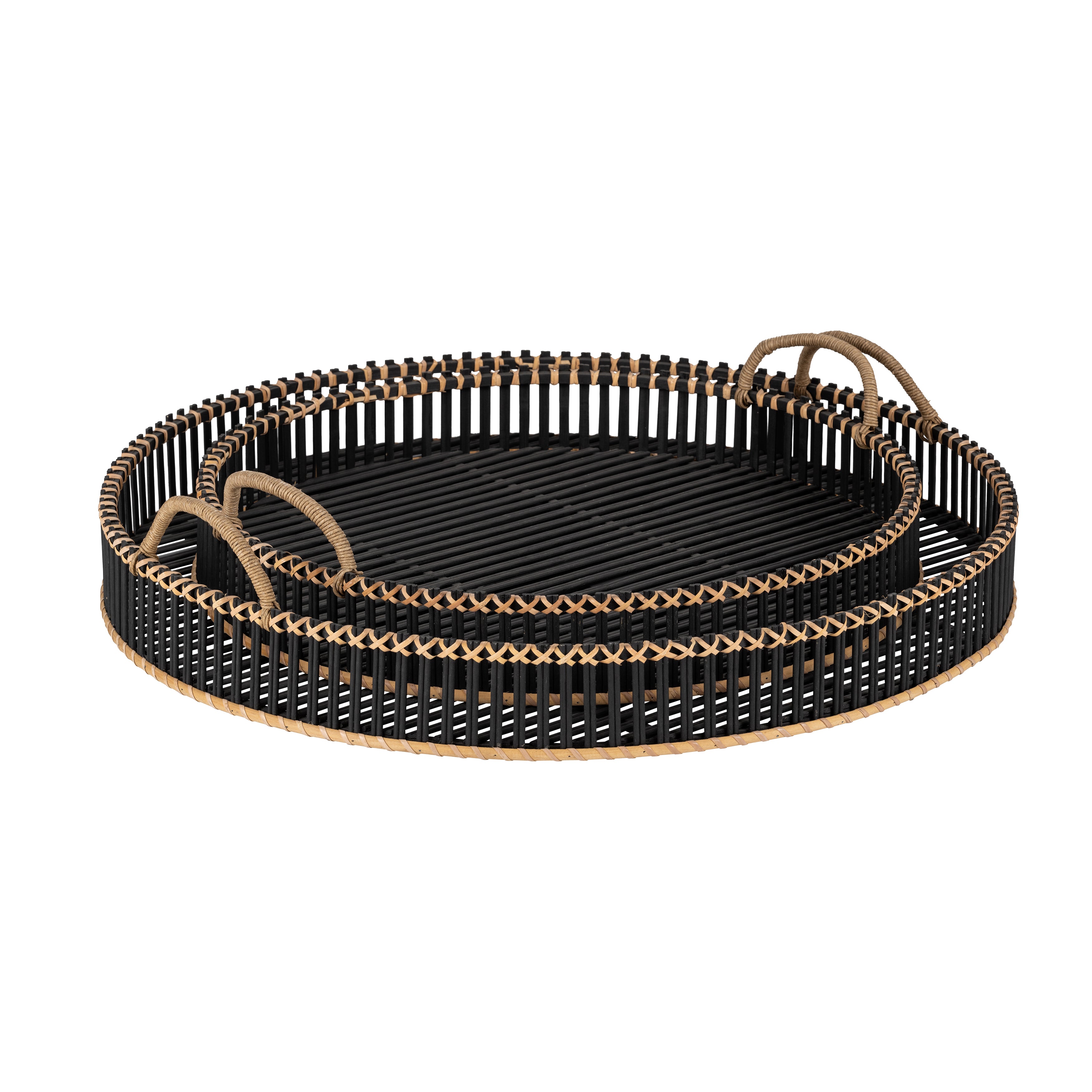 S/2 Bamboo 24/30" Round Trays, Black - Decor Addict, LLC