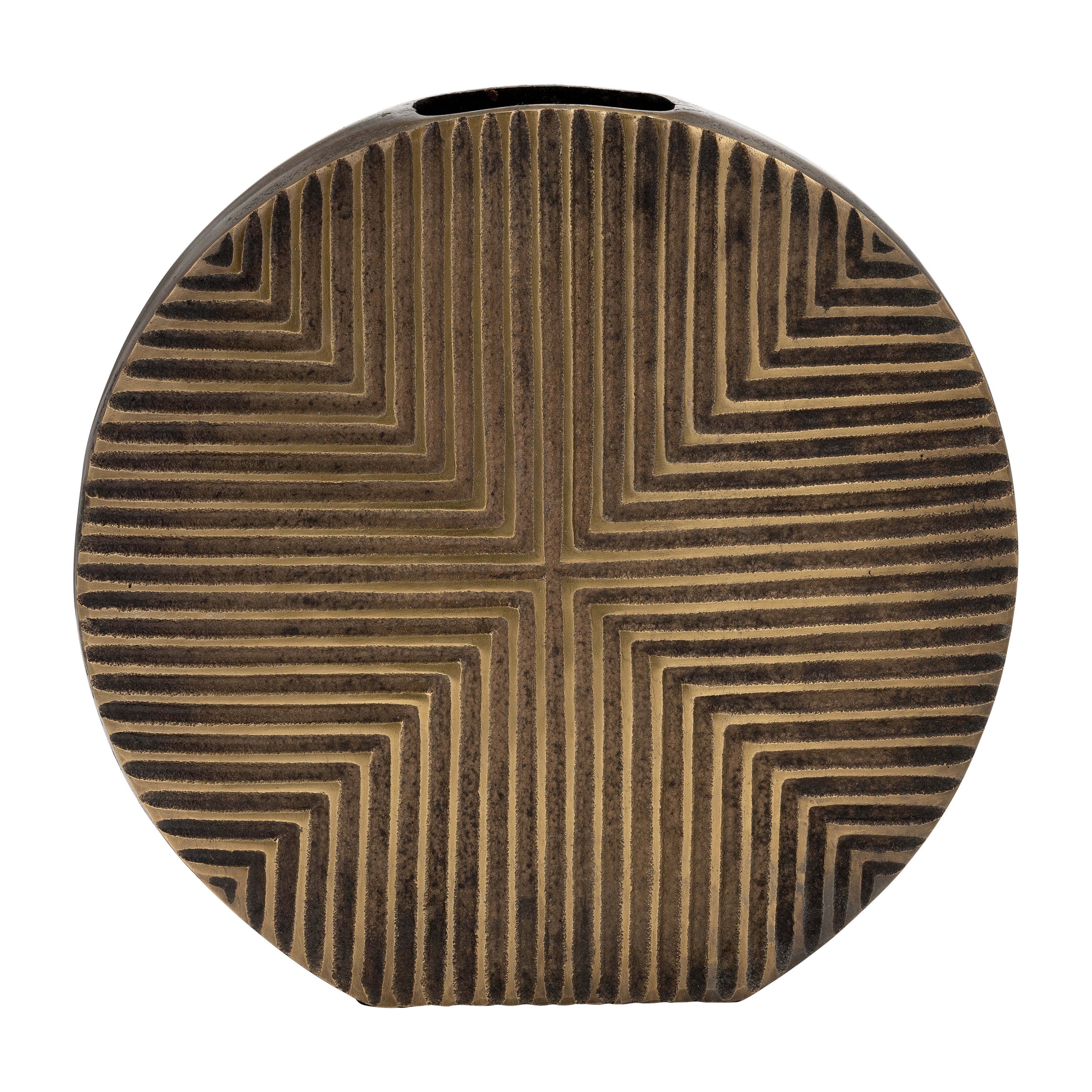 Metal, 13"h Round Ribbed Vase, Brass Antique - Decor Addict, LLC