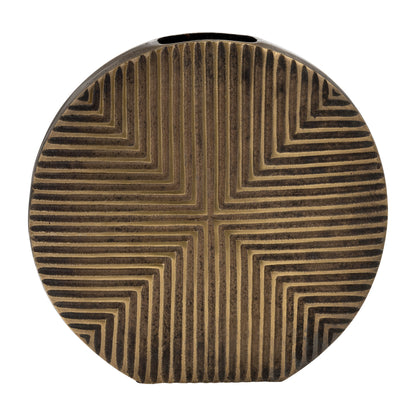 Metal, 13"h Round Ribbed Vase, Brass Antique - Decor Addict, LLC