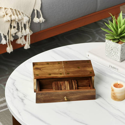 Mango Wood Domino Game Set - Brown, 9 in. - Decor Addict, LLC