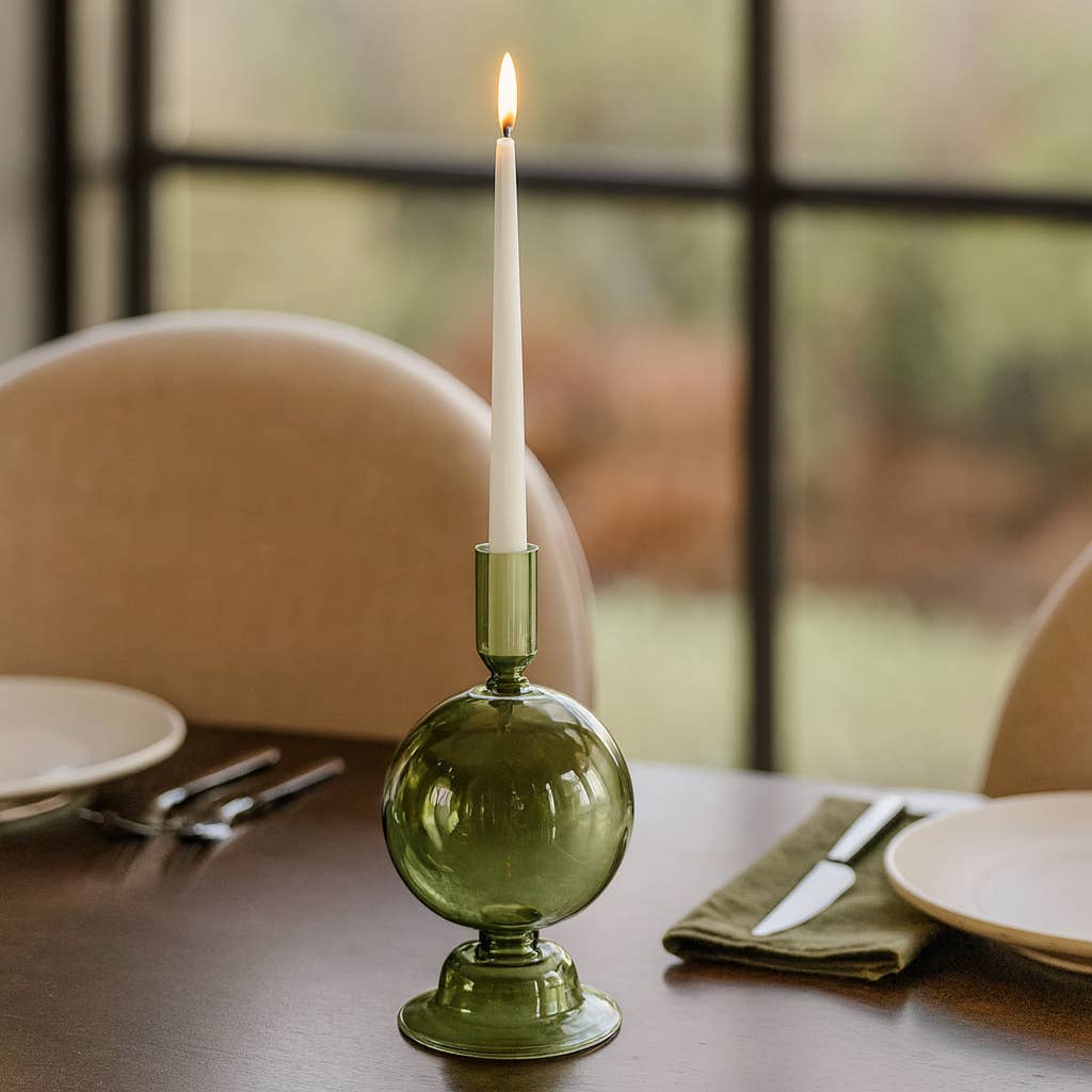Taper Candle Holder - Olive Glass Bubble, 7 in. - Decor Addict, LLC